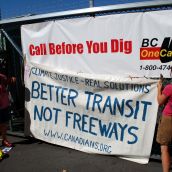 Demonstration at Kinder Morgan in Burnaby, BC:  No Pipelines, No Tankers, No Freeways, No Tar Sands!