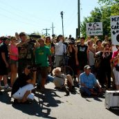 Demonstration at Kinder Morgan in Burnaby, BC:  No Pipelines, No Tankers, No Freeways, No Tar Sands!