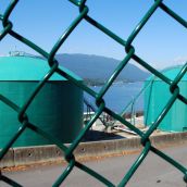 Demonstration at Kinder Morgan in Burnaby, BC:  No Pipelines, No Tankers, No Freeways, No Tar Sands!