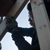 worker building a shelter 