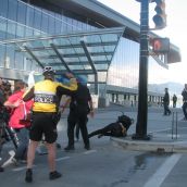 Police pushed one of the demo scouts off her bike