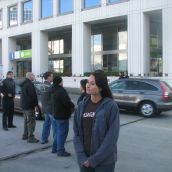 About ten plainclothes cops joined the police line
