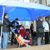 A shelter was erected for children and anyone who needed to stay out of the rain at the Vancouver rally. Photo: Sandra Cuffe