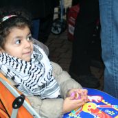 Young children listened intently to the speakers and joined in the chants at the Vancouver rally. Photo: Sandra Cuffe