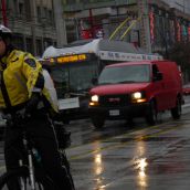 Cop defending an impatient driver that almost ploughed through the crowd