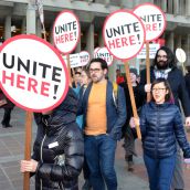 Rally for 160 food workers axed by SFU