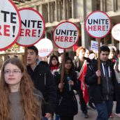 Rally for 160 food workers axed by SFU