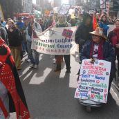 Marching through downtown Vancouver