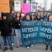 Marching through downtown Vancouver