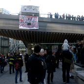 The banner in place