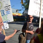 ...but not without being laughed at by picketers.