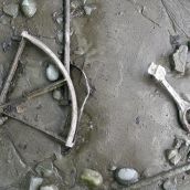 Old fishboat parts on the beach