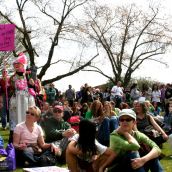 Hundreds of people listen to Ta'Kaiya Blaney sing 'Earth Revolution' in Grandview Park. Vancouver, April 22, 2012. Photo: Sandra Cuffe