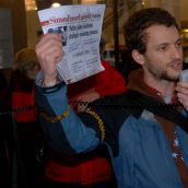 SFU undergrad Peter Driftmier voices his opposition to Goldcorp