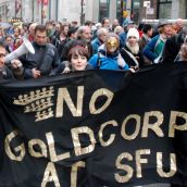 Marching from SFU Harbourside to the Board meeting