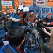 Community press conference on City's condo towers plan.