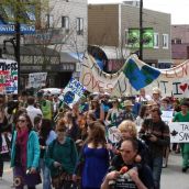 Hundreds gathered at the Broadway-Commercial skytrain station and marched down the Drive to Grandview Park. Vancouver, April 22, 2012. Photo: Sandra Cuffe