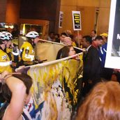 Police face off to prevent organizers from going upstairs