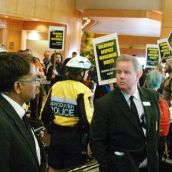 Security confront activists