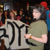 Vision councillor Andrea Reimer stalls the crowd 