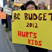 Teachers from Strathcona School in the Downtown Eastside took to the streets after class today.