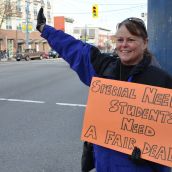 Teachers from Strathcona School in the Downtown Eastside took to the streets after class today.