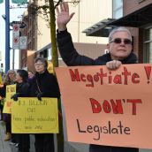 Teachers from Strathcona School in the Downtown Eastside took to the streets after class today.