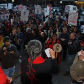 Dalannah Gail Bowen adresses rally at Vancouver Police Station 