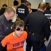 Activist Brigette DePape cuffed by VPD.
