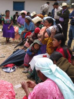 A meeting of community members affected by Goldcorp's Marlin mine. Agel, San Miguel Ixtahuacan, San Marcos, Guatemala, 2007. Photo: Sandra Cuffe