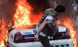 Was this cop car burned by the police or by anarchists? Who cares
