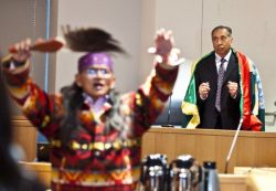 Commissioner Wally Oppal, at back, was charged with finding out why Vancouver police and the RCMP took so long to respond to signs of a serial killer in the Downtown Eastside. Most of the victims were aboriginal women, but Oppal could find no connection between the police inactions and the preponderence of evidence of racism against aboriginal people in the police Department.