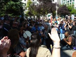 Dr. Alexandra Morton joining in the Woman’s Warrior song.