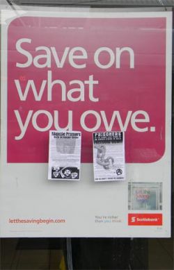 leaflets on bank window