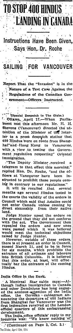 Negative news coverage had started a month before the Komagata Maru actually sailed into Vancovuer. 